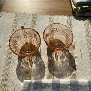 Rose Colored Glass Tea Cups Vintage